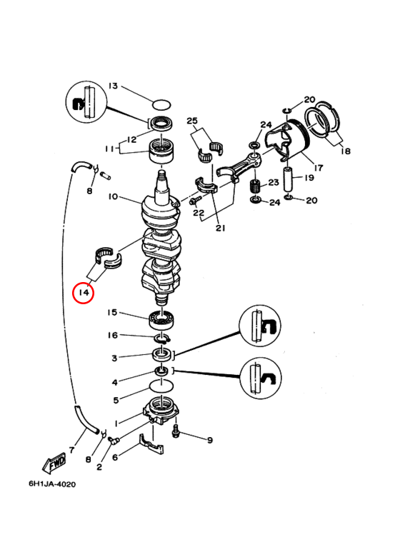 Подшипник коленвала средний Yamaha Y 50, 75-90 93310835U800 - фото 2 - id-p61486421