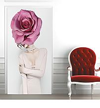 Наклейка на дверь "Девушка с розовым цветком", 90*200см