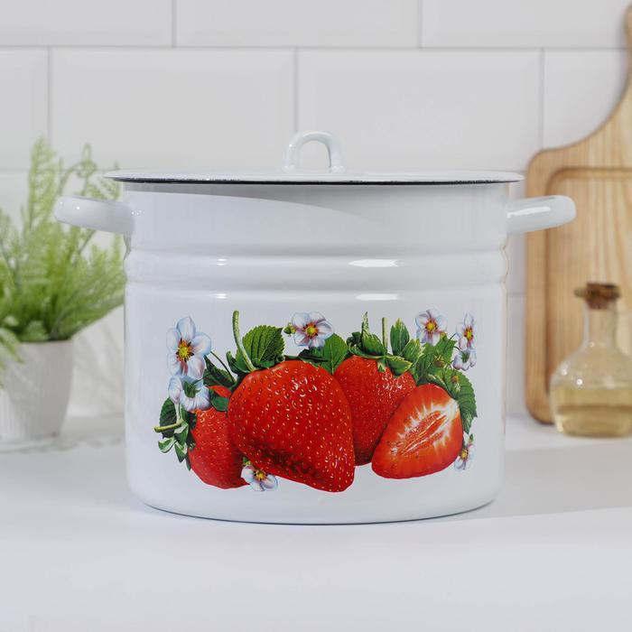 Кастрюля эмалированная 9 л, Стальэмаль 1с200с, Клубника садовая, белоснежный, фото 1