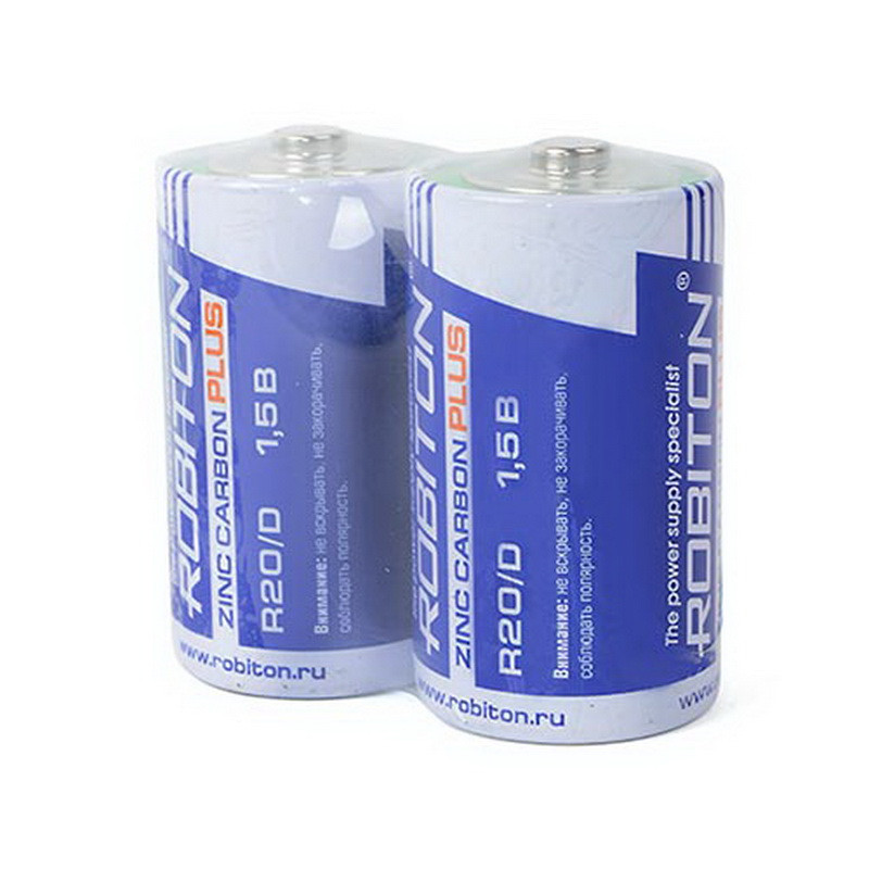 Батарейка солевая Robiton Plus, D, R20-SR2, 1.5В, плёнка, цена за 1 шт.