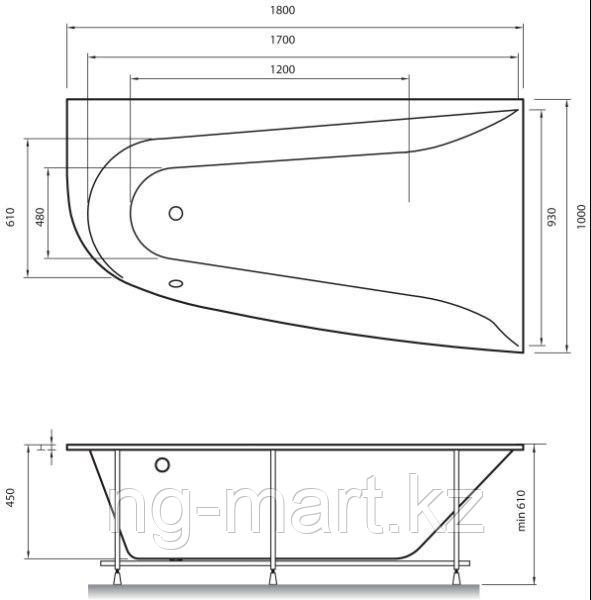 Акриловая ванна Vayer Boomerang 180х100 асимметричная R - фото 3 - id-p97551030