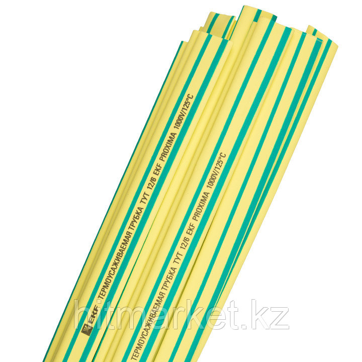 Термоусаживаемая трубка ТУТ нг 12/6 желто-зеленая в отрезках по 1м EKF PROxima - фото 1 - id-p97555577