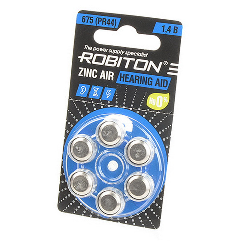 Батарейка цинковая Robiton HEARING AID, ZA675 (PR44)-6BL, для слуховых аппаратов, 1.45В, блистер, цена за 1