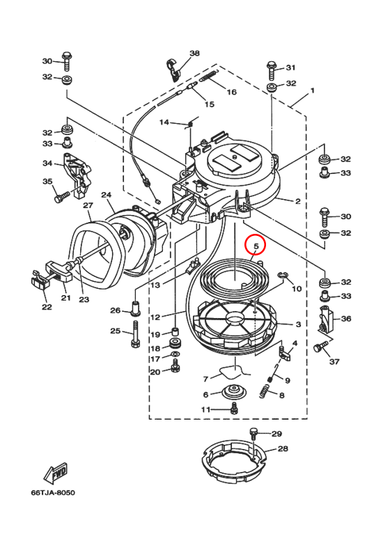 Пружина возвратная на диске кикстартер Yamaha Y 40 \ F25 \ F30 \ F40 66T157130000 - фото 2 - id-p61486325