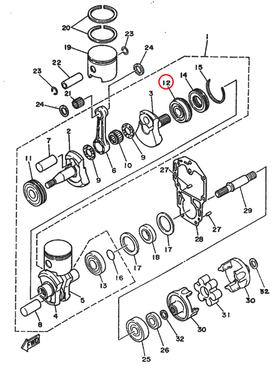 Подшипник коленвала средний Yamaha Y 30 933900000900 - фото 2 - id-p61486295