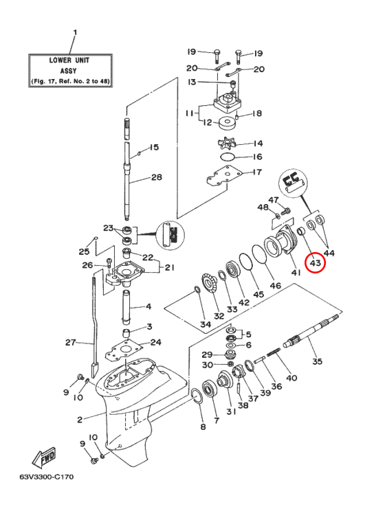 Подшипник гребного вала редуктора Yamaha Y 15 93315317U200 - фото 2 - id-p61344583