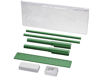Набор Mindy: ручки шариковые, карандаши, линейка, точилка, ластик, зеленый