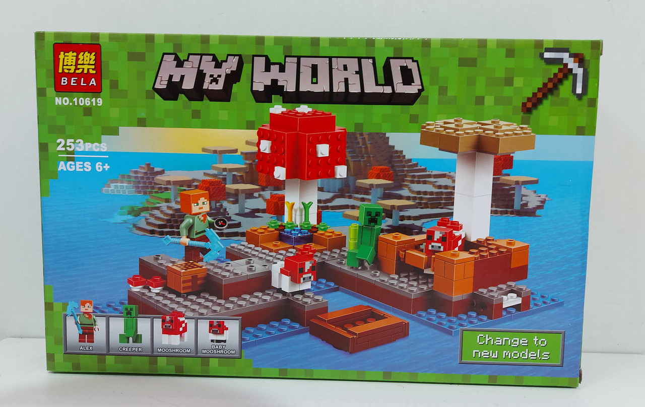 Конструктор Bela My world 10619 253 pcs. "Грибной остров". Minecraft. Майнкрафт. Рассрочка. Kaspi RED