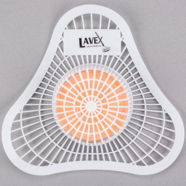 Экран для писсуара Lavex Janitorial с блоком с ароматом цитрусовых.