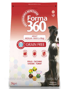 Forma 360 Grain Free Medium/Maxi Adult Chicken Turkey, беззерновой корм для собак средних и крупных пород