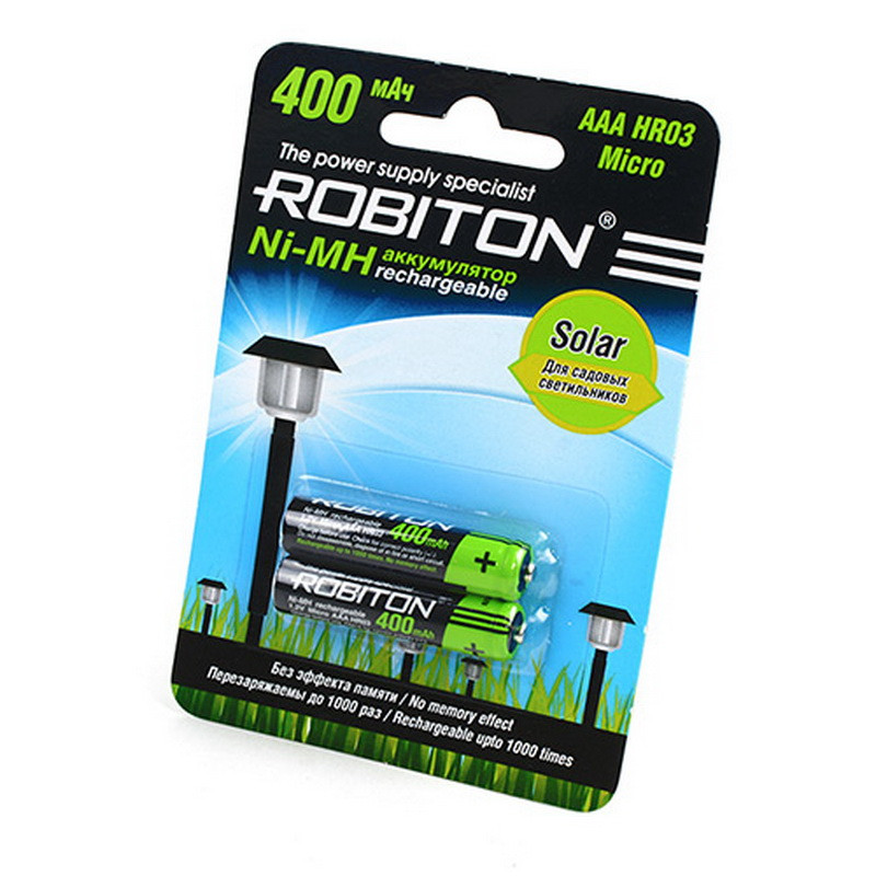 Аккумулятор Robiton Solar_HR03/AAA 400maH Ni-Mh BL2,  1,2В. блистер, цена за 1 штуку