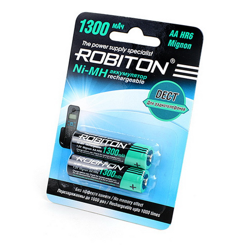 Аккумулятор Robiton Dect_HR6/AA 1300maH Ni-Mh BL2,  1,2В. блистер, цена за 1 штуку