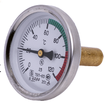 Термометр биметаллический аксиальный ЮМАС ТБП63/50/Т 0-120 °С 63 мм ½\"