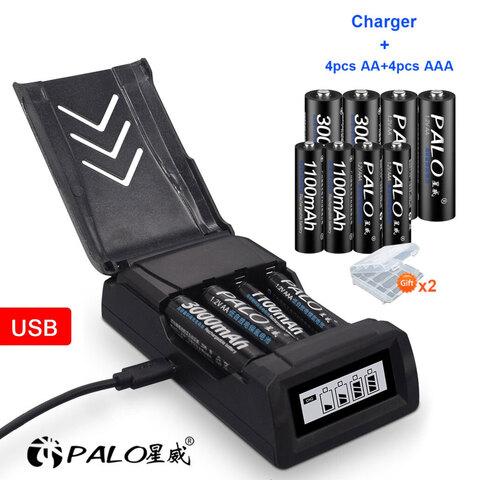 Зарядное устройство PALO NC555 с питанием от USB + комплект Ni-MH аккумуляторов (4AA + 4AAA) - фото 1 - id-p97589261