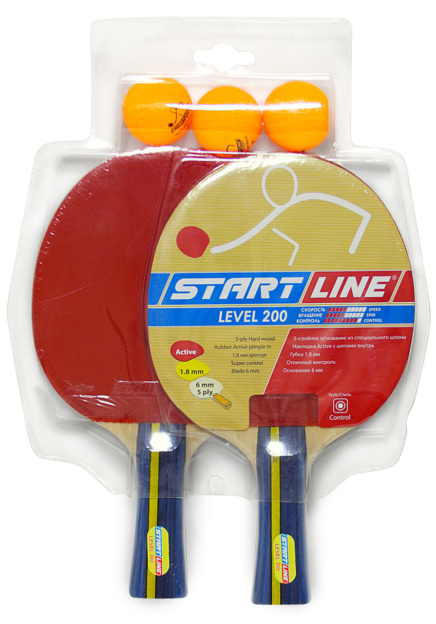 Набор START LINE 2 Ракетки Level 200, 3 Мяча Club Select, упаковано в блистер Фабрика «Старт» - фото 1 - id-p97589490