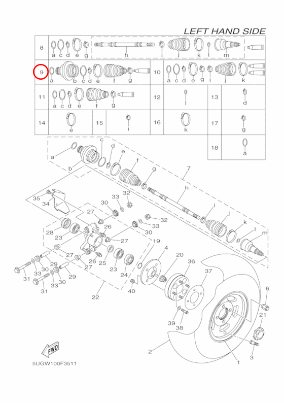 Граната внутренняя в сборе Yamaha Y Rhino 5UGF530V02