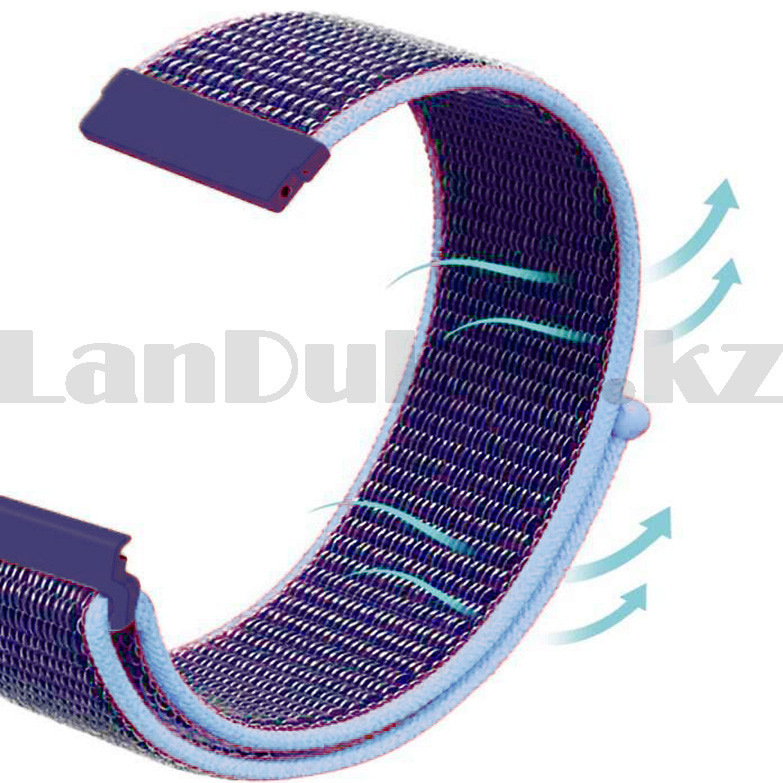 Ремешок нейлоновый на липучке для смарт часов 22 мм сине-голубой - фото 6 - id-p97614056