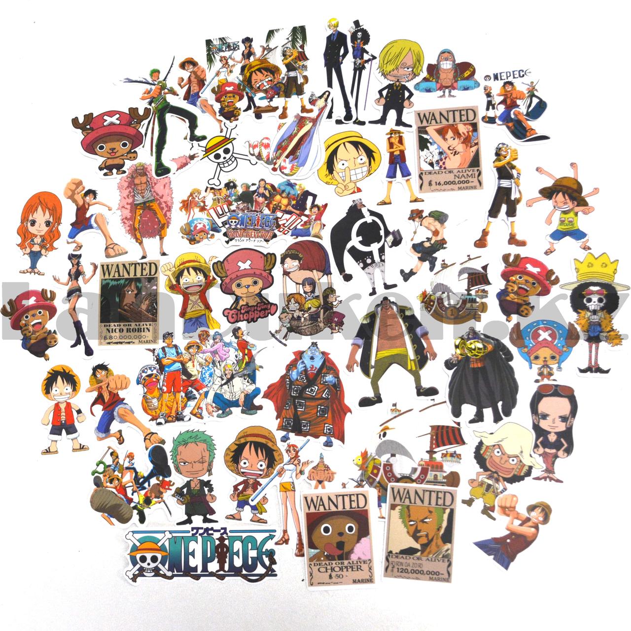 Декоративные наклейки виниловые водостойкие 50 шт One Piece Ван Пис