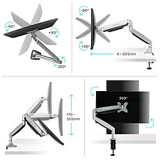 Кронштейн настольный для монитора ONKRON G100S/серебро/газлифт, фото 2