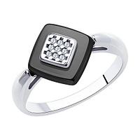 Кольцо из серебра с керамической вставкой и фианитами Diamant 94-110-01270-1 покрыто родием