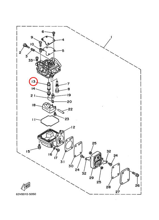 Распылитель в карбюраторе Yamaha Y 15 63V1494700