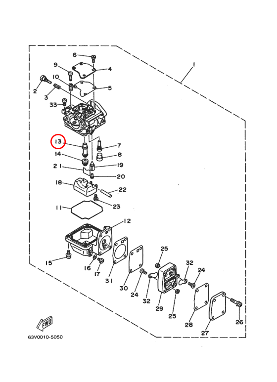 Распылитель в карбюраторе  Yamaha Y 15 63V1494700