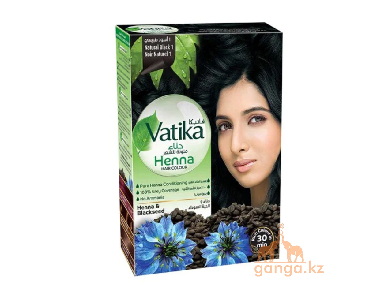 Хна для окрашивания волос Черная Ватика (Natural Black Vatika DABUR), 6 шт