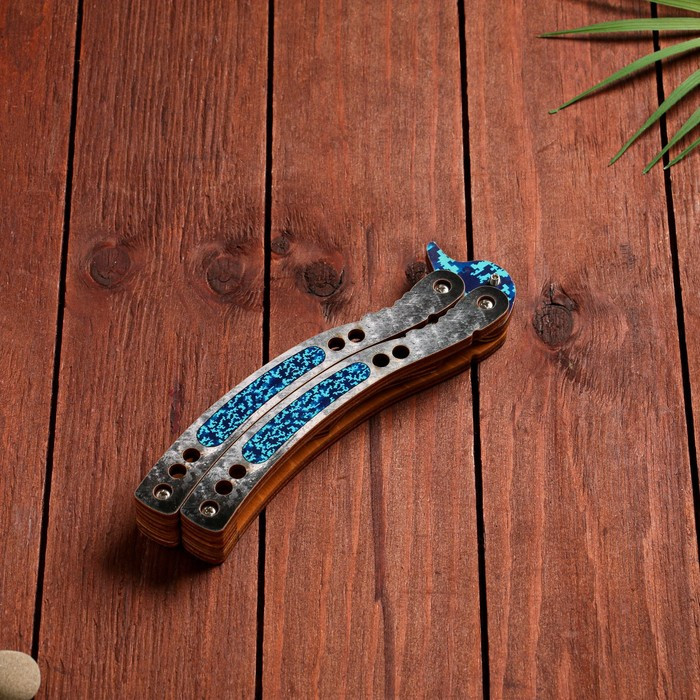 Деревянный сувенир Нож-бабочка, голубой, синий - фото 3 - id-p97652349