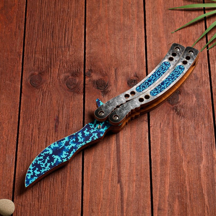 Деревянный сувенир Нож-бабочка, голубой, синий