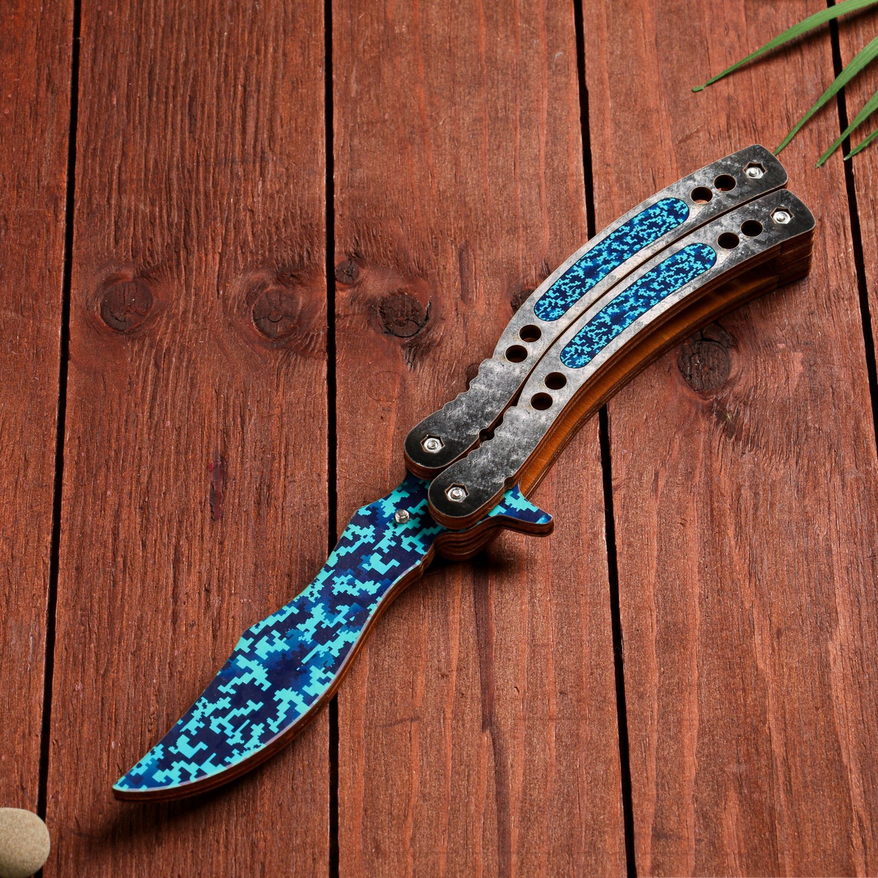 Деревянный сувенир Нож-бабочка, голубой, синий - фото 4 - id-p97652349