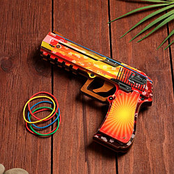 Деревянный сувенир Резинкострел Пистолет, оранжевый