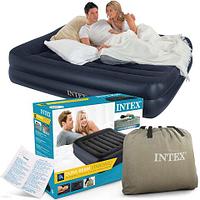 Кровать двуспальная надувная с подголовником и встроенным электронасосом INTEX 64124 + сумка для переноски
