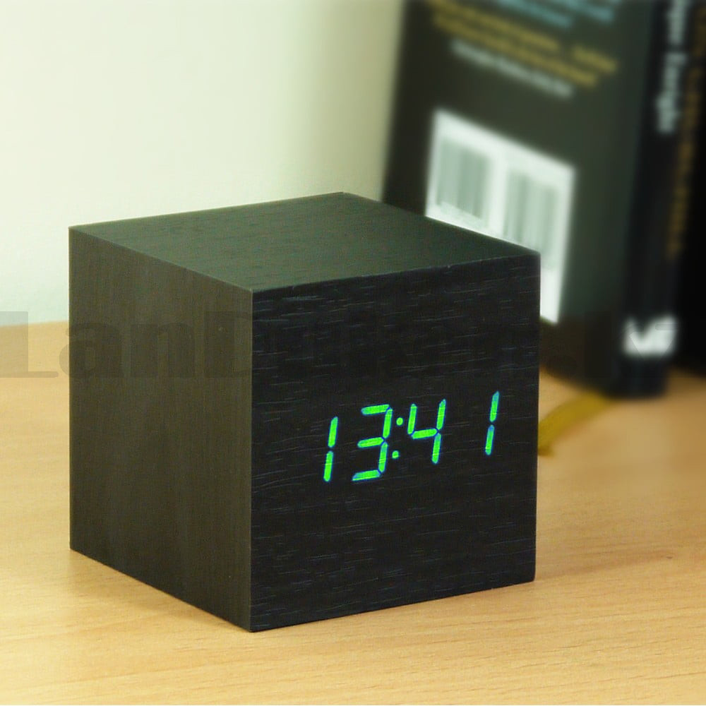 Настольные цифровые часы с будильником электрические с календарем под квадрат черные с зеленым циферблатом - фото 8 - id-p87710875