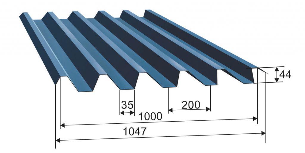 Профиллированый лист НС-44 с полимерным покрытием 0,45-0,70мм