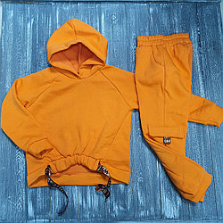 Спортивный костюм  для девочек (оранжевый, на начесе)