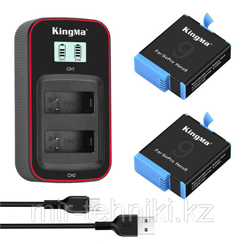 Двойное зарядное устройство KingMa BM058-GP9 с дисплеем для камеры GoPro Hero 9 Black