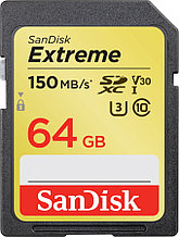 Карта памяти SanDisk Extreme SDXC 64 ГБ Class 10 UHS-I U3 150MB/s