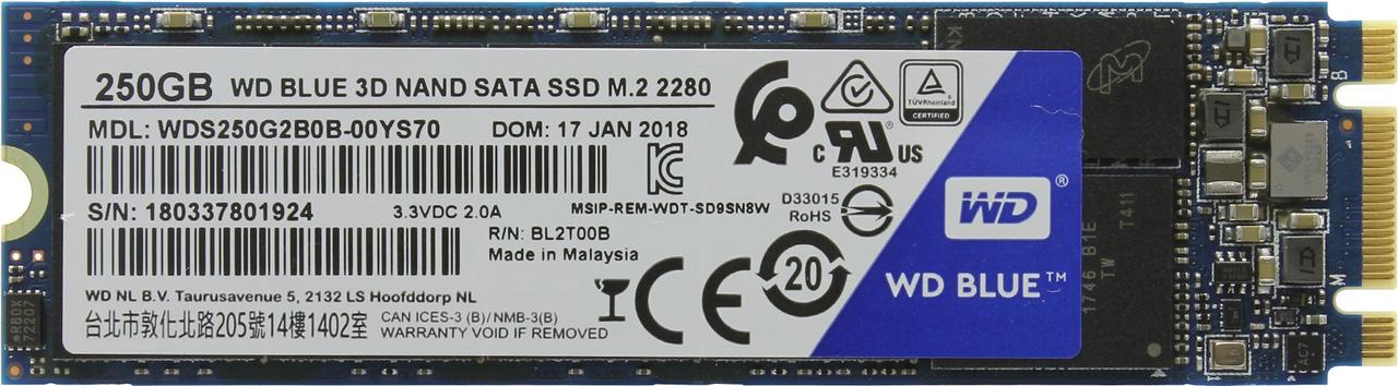 Твердотельный накопитель 250GB SSD WD Серия BLUE 3D NAND M.2 2280  WDS250G2B0B