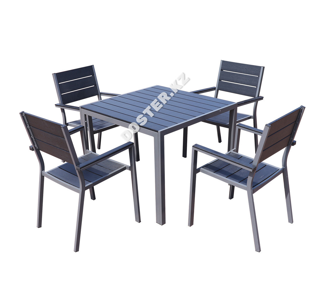 Обеденная группа Турин-4 (алюминий + эко-дерево), фото 1