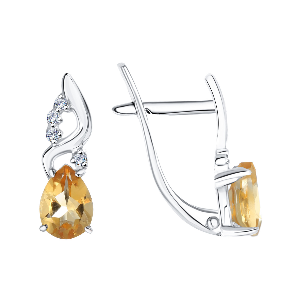 Серьги из серебра с цитрином и фианитом TEOSA 10234-2982-С покрыто родием,с английским замком