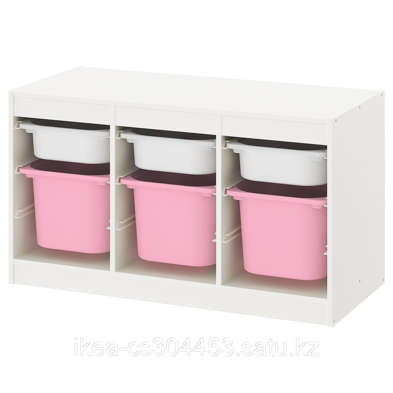 TROFAST ТРУФАСТ Комбинация д/хранения+контейнеры, белый белый/розовый,