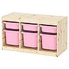 TROFAST ТРУФАСТ Комбинация д/хранения+контейнеры, светлая беленая сосна розовый/розовый,