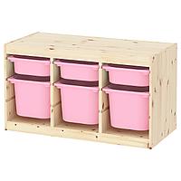 TROFAST ТРУФАСТ Комбинация д/хранения+контейнеры, светлая беленая сосна розовый/розовый,