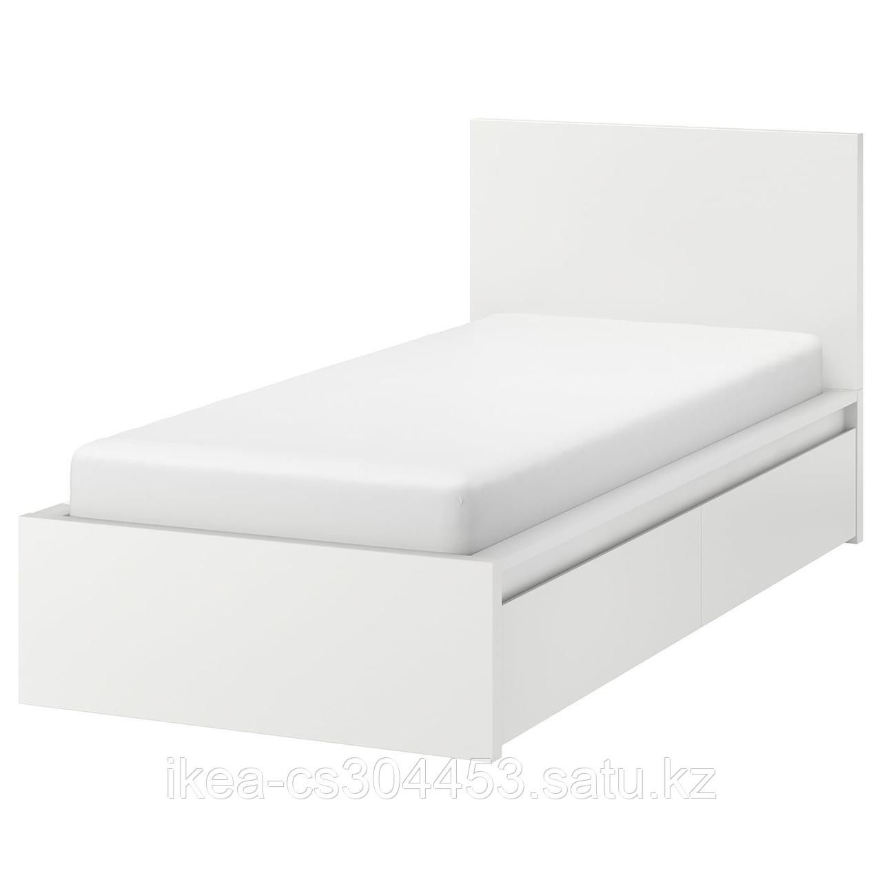 MALM МАЛЬМ Каркас кровати+2 кроватных ящика, белый/Леирсунд,