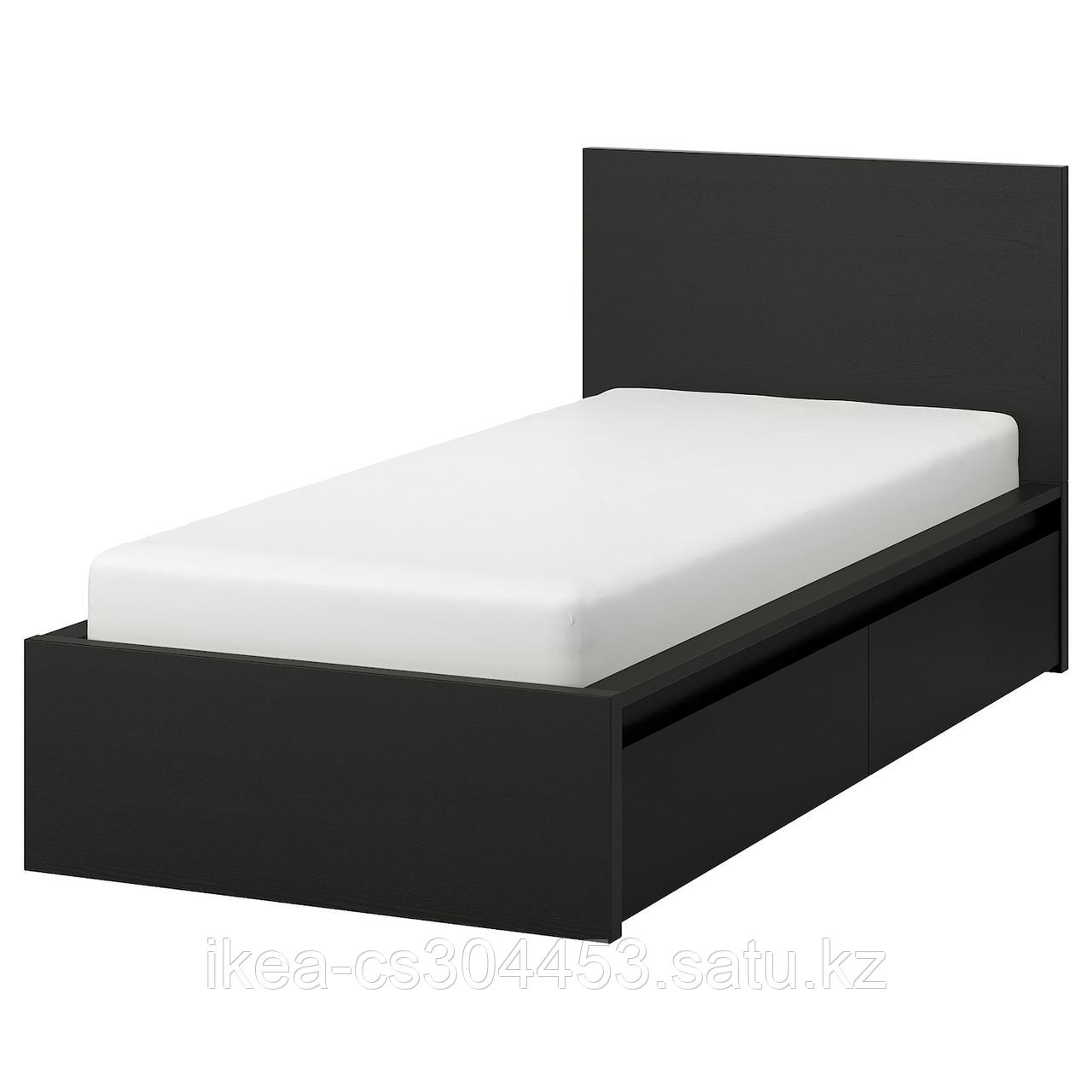 MALM МАЛЬМ Каркас кровати+2 кроватных ящика, черно-коричневый/Лурой,