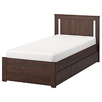 SONGESAND СОНГЕСАНД Каркас кровати с 2 ящиками, коричневый/Леирсунд,