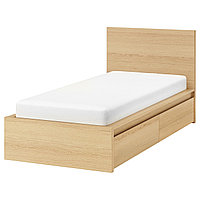 MALM МАЛЬМ Каркас кровати+2 кроватных ящика, дубовый шпон, беленый/Леирсунд,