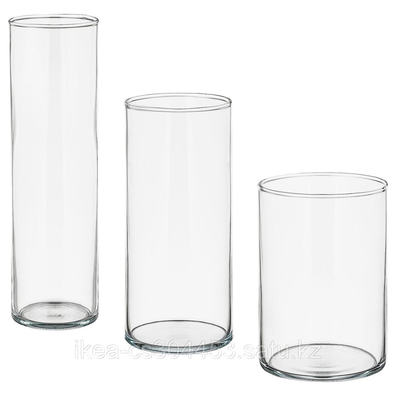 CYLINDER ЦИЛИНДР Набор ваз,3 штуки, прозрачное стекло,