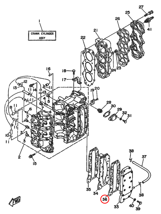 Прокладка выхлопа Yamaha Y 40-50 6H441114A0