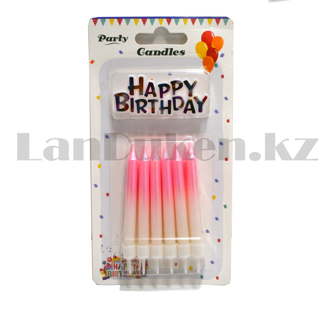 Набор свечей для торта Happy Birthday 12 штук розовый градиент